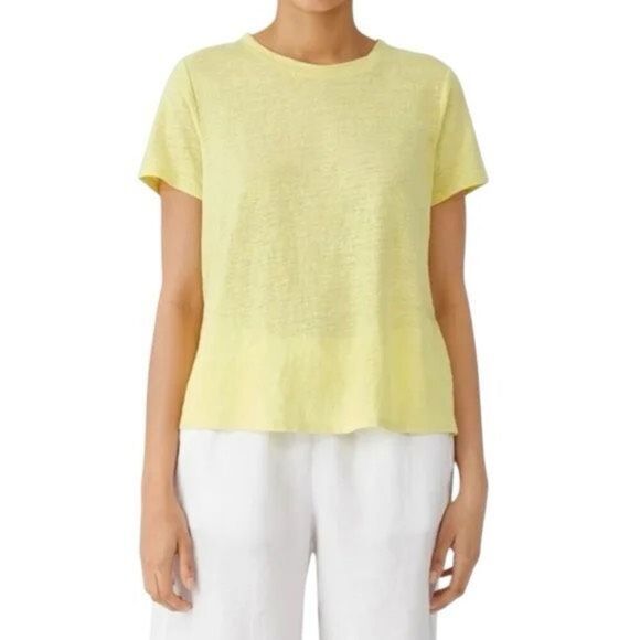 NWT Eileen Fisher Organic Linen Jersey Crew Neck Tee - Picture 1 of 9